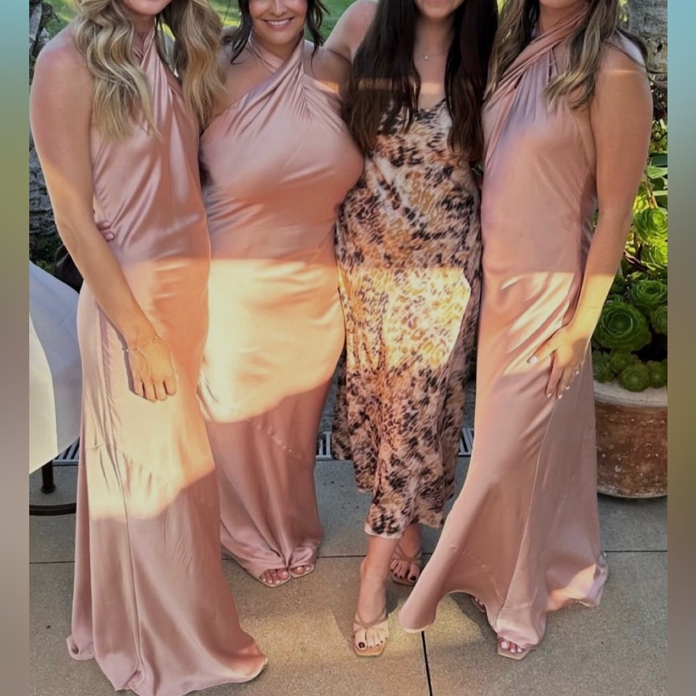 Show Me Your MuMu Jasmine Halter Maxi Dress, Size XL, Rose Gold Lux Satin
